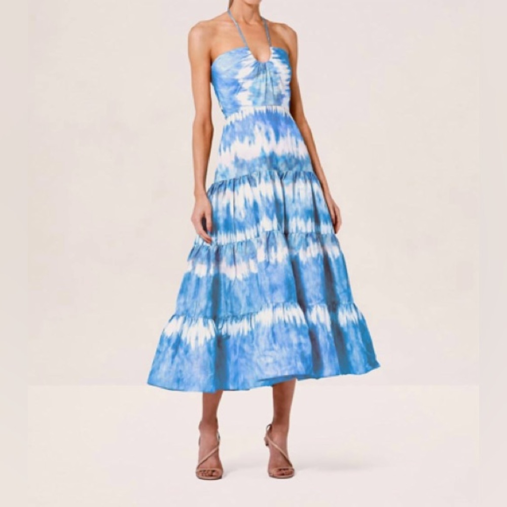 Alexis Roberta Tie-dye Tiered Halter Midi Dress In Blue Size L